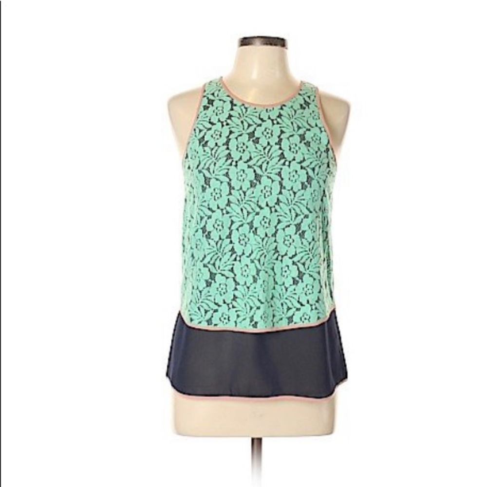 French Connection Size 6 tank. Mint green lace overlay navy blue. Good condition